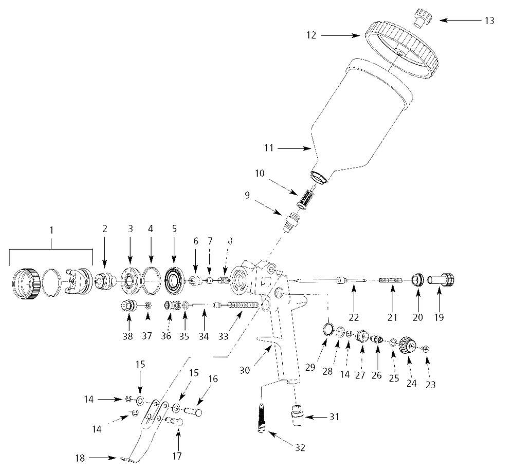 Spray-Gun Parts Diagram and Parts List for DH5800  Campbell Hausfeld Paint Sprayer